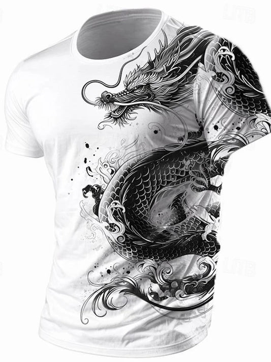 Camiseta de hombre con estampado de dragón 3D, informal de verano para diario, camiseta urbana de hombre para deportes al aire libre, manga corta, moda urbana