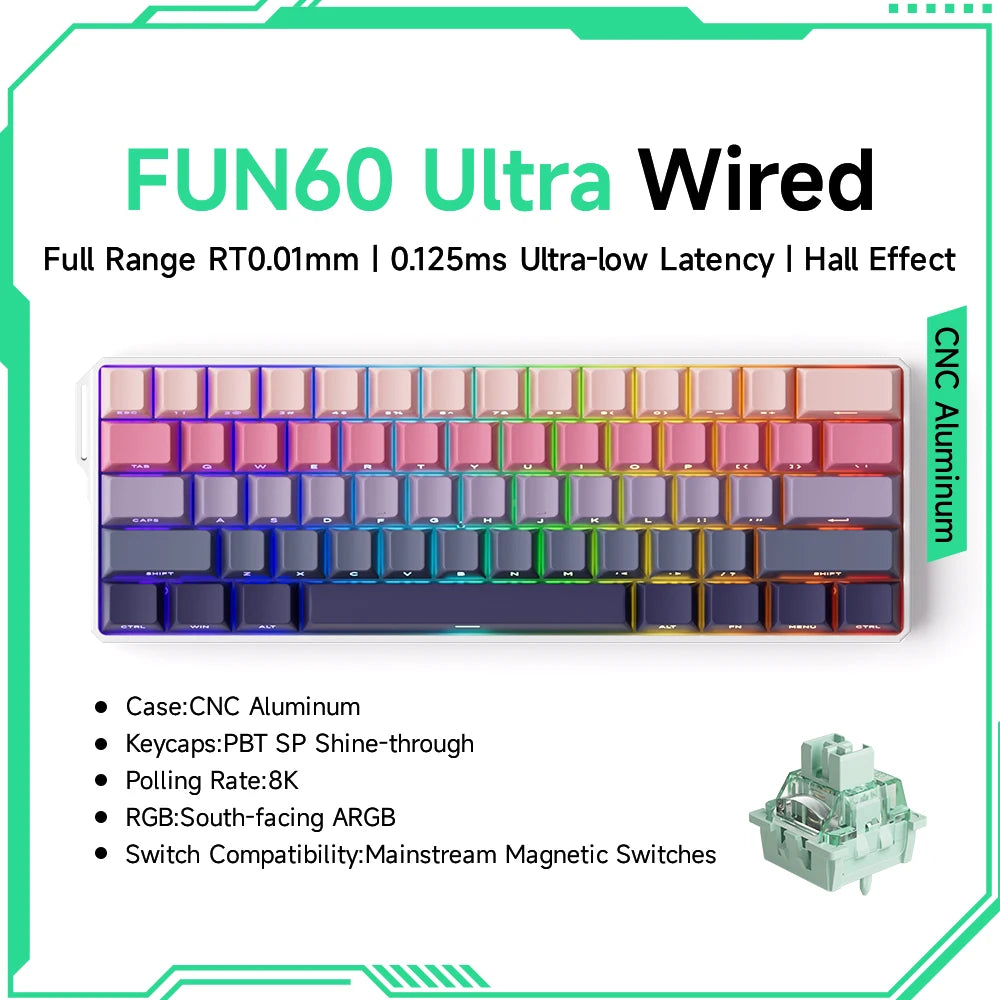 Teclado mecánico Akko MonsGeek FUN60 con interruptores magnéticos 60% para gaming, Rapid Trigger 0.01mm, 8K, ARGB, HE/TMR, teclado personalizado