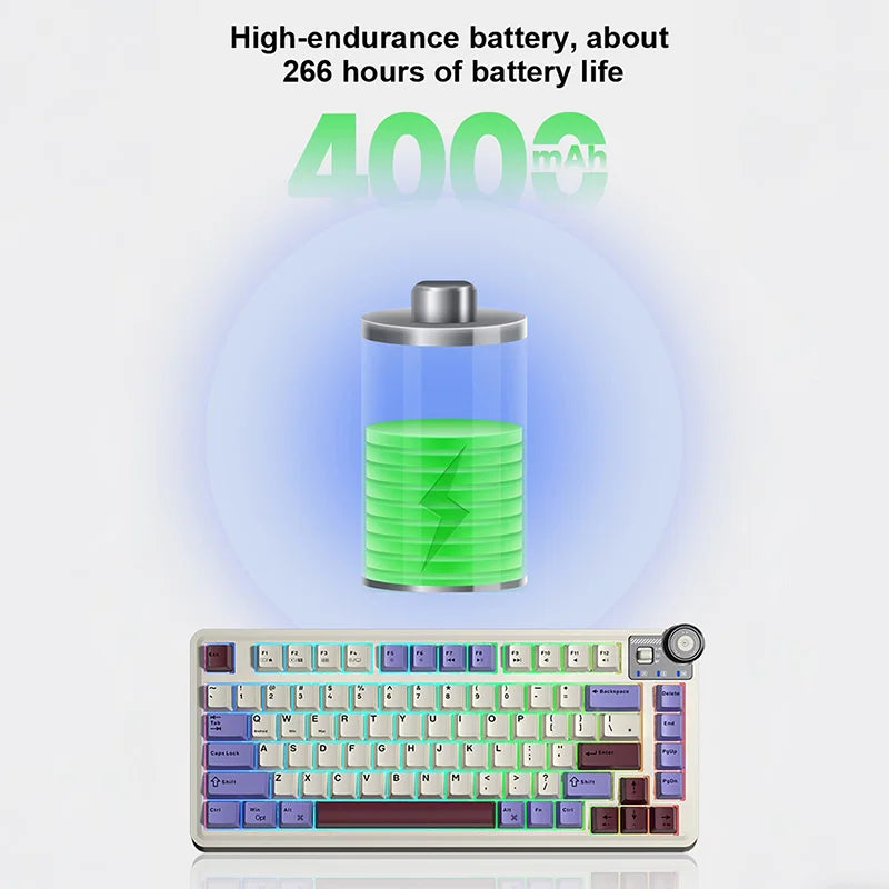 Teclado mecánico gaming esports AULA AU75 de tres modos, 81 teclas, teclas PBT, hot-swappable, RGB, teclado inalámbrico para PC de escritorio y escritura