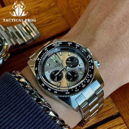 Orologio cronografo da uomo Tactical Frog 41mm, movimento al quarzo solare VS75, impermeabile, zaffiro, verde, luminoso C3, orologio da polso al quarzo