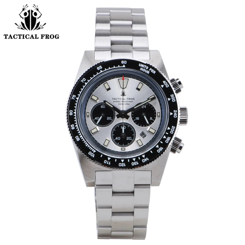 Tactical Frog V2 Solar Chronograph Men's Watch Sapphire Crystal Mirror Ceramic Bezel VS75A Eco-Drive Quartz 20Bar Waterproof Watch
