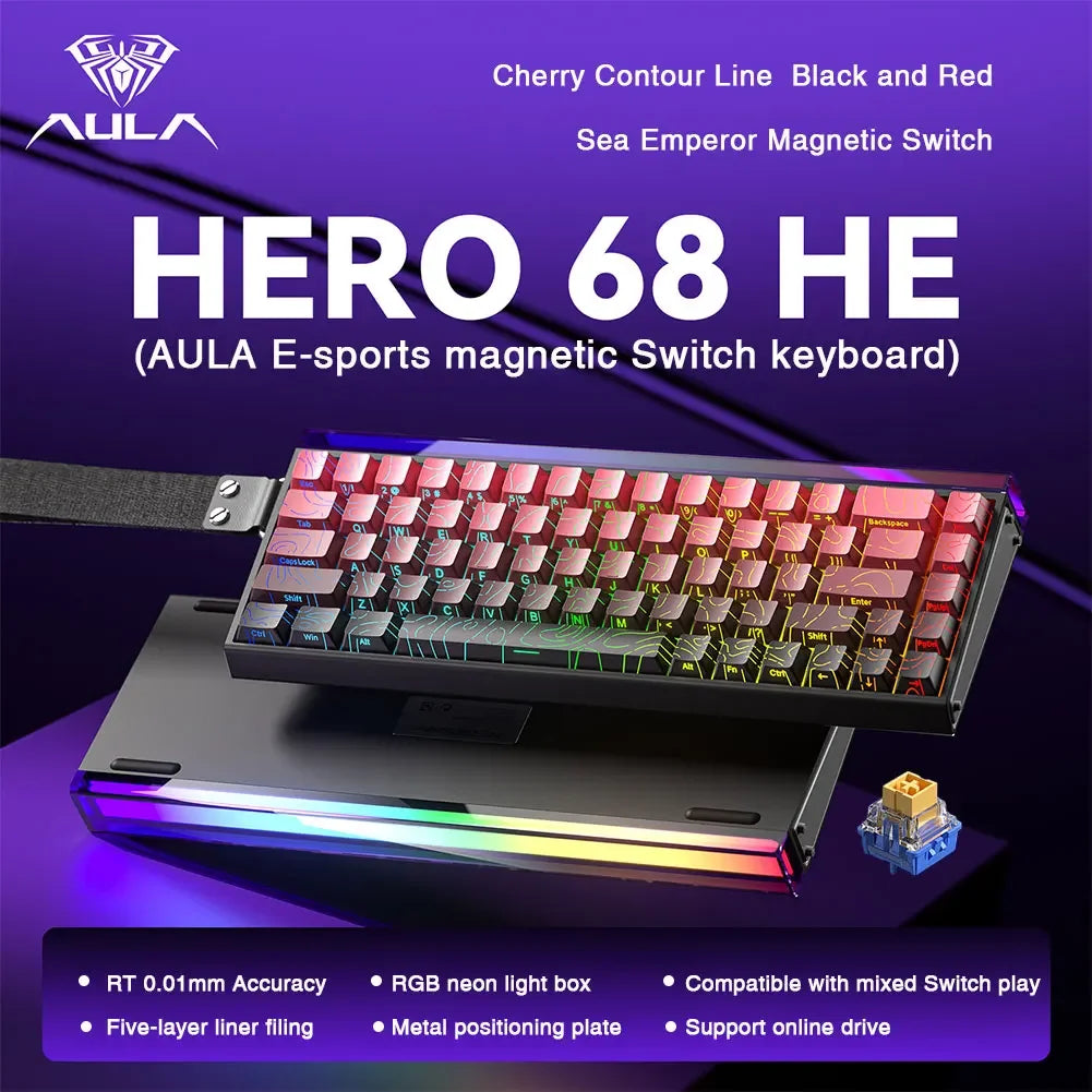 AULA HERO68 HE Tastiera con switch magnetici, Rapid Trigger, polling rate 8K, tastiera da gaming eSports RGB cablata meccanica
