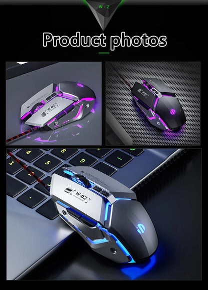 Inphic W2 2nd Generation USB Wired Gaming Mouse Silent Click Metal Style 6-key Macro Programming 8800DPI
