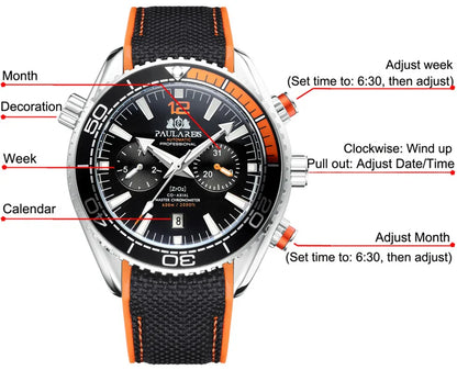 PAULAREIS P Brand Luxury Automatic Watch Men Fashion Calendar Waterproof Luminous Watch Stainless Steel Mechanical Watches Mens