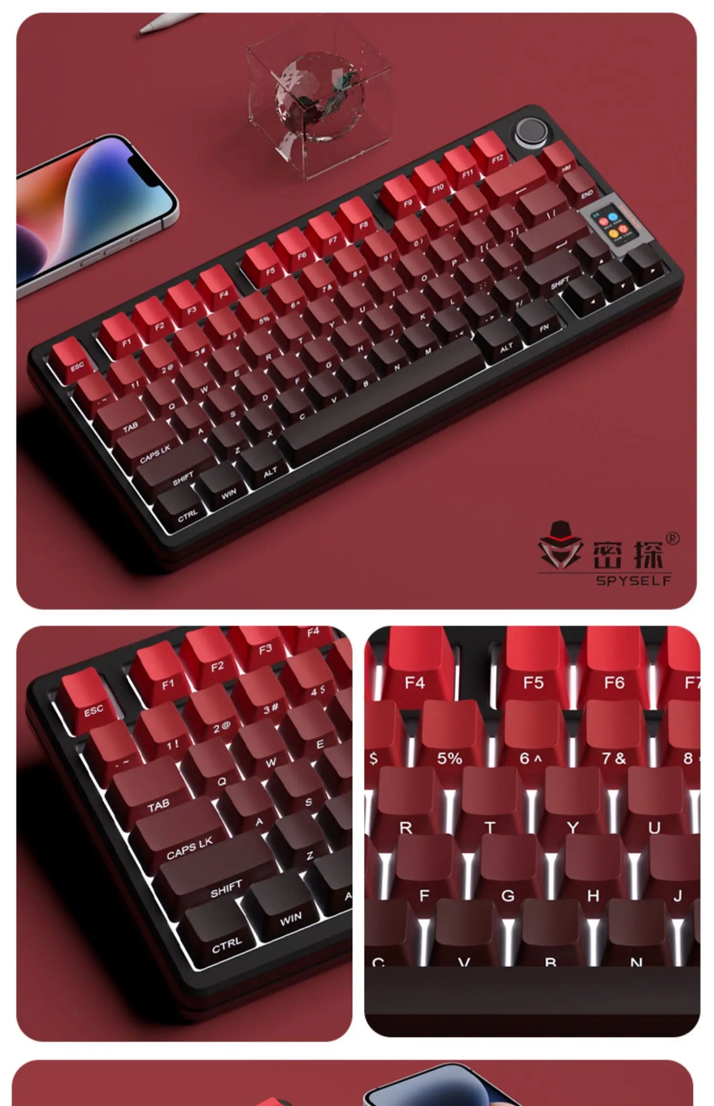 Nuevas teclas para teclado mecánico gaming 60/64/84/98/108 con interruptores MX, 135 teclas OEM PBT con grabado lateral y color degradado rojo y negro