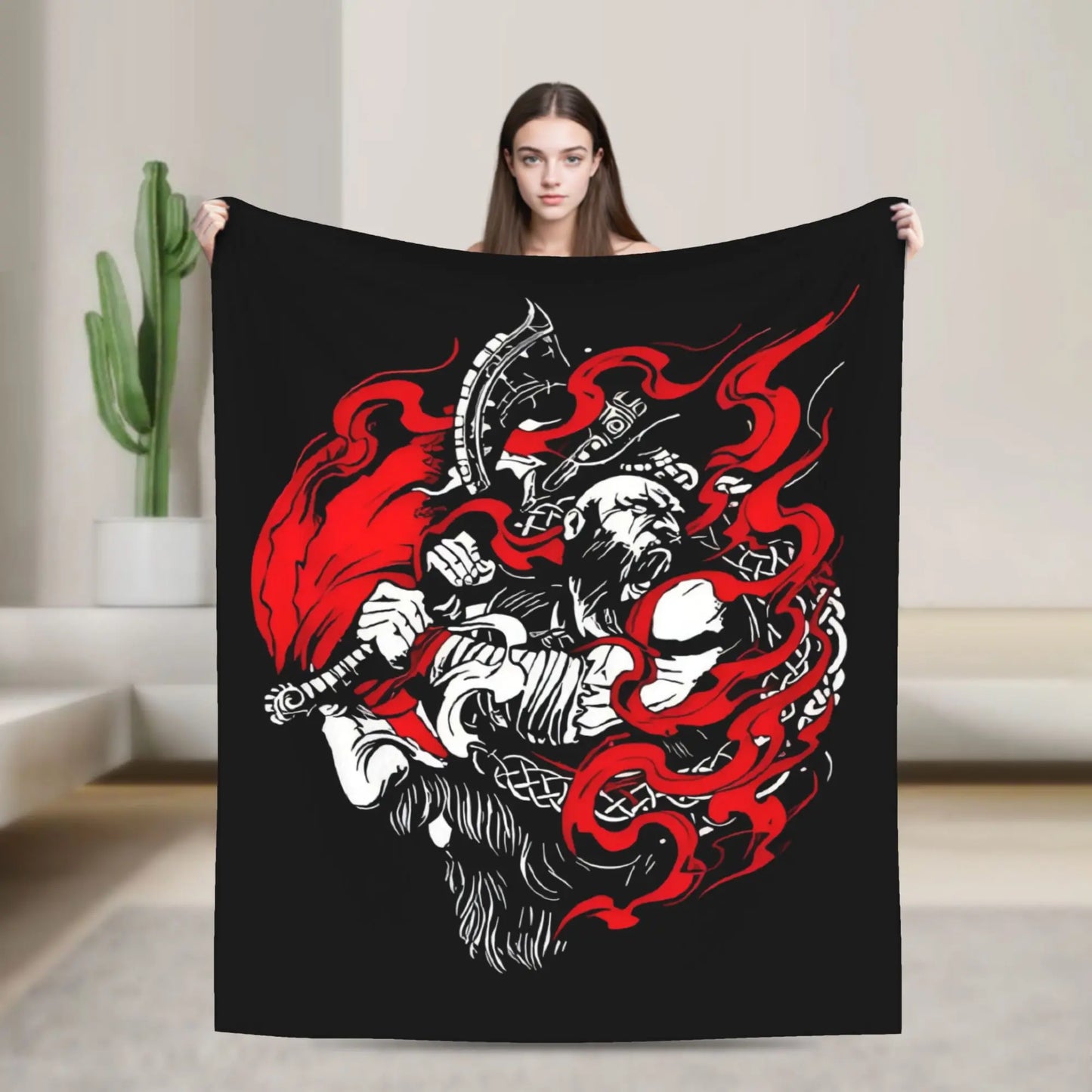 God of War Games Kratos Cartoon Flannel Blanket  Super Soft Throw Blanket for Couch Bed Travel Street Trend Bedspread Sofa Bed