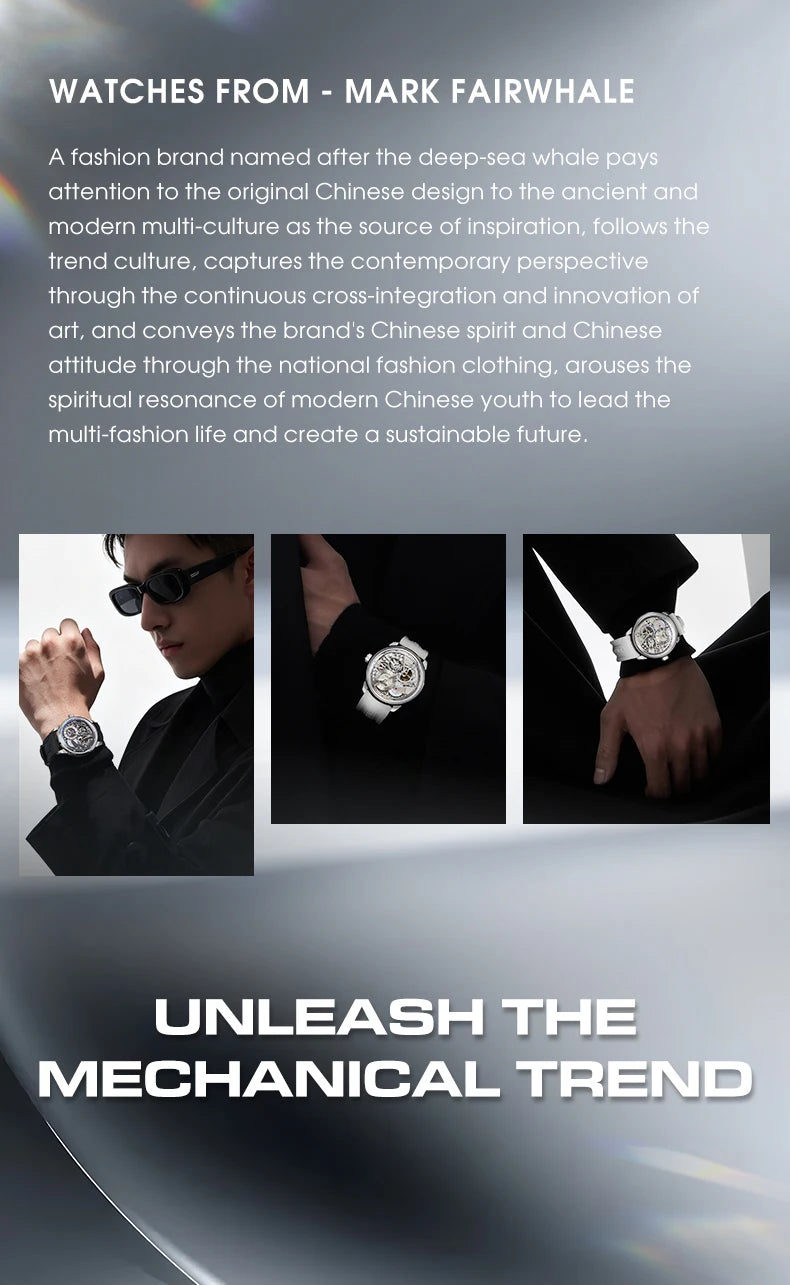 MARK FAIRWHALE Business Automatic Mechanical Watch 46MM Stainless Steel Luxury Men's Watch