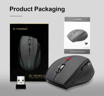 E-YOOSO E-1010 Mouse Wireless USB 2.4G da Gaming e Ufficio, Mouse Ottico 2400 DPI Ergonomico per Laptop, PC e Computer