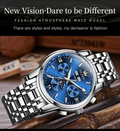 OLEVS 6633 Luxury Men's Watches Automatic Green Watch Men Stainless Steel Waterproof Business Sport Mechanical Wristwatch 6633