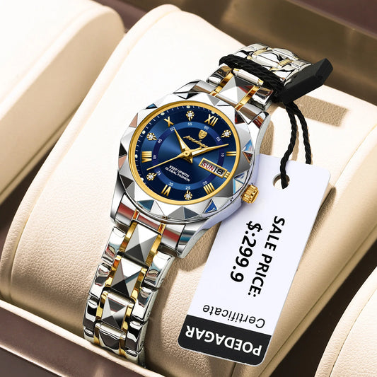 POEDAGAR Top Luxury Watches For Women Stainless Steel Week Date Woman Wristwatch Luminous Waterproof Fashion Quartz Ladies Watch