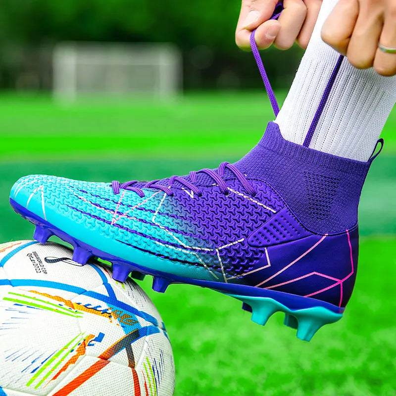 Sapatilhas de Futebol Profissionais de Cano Alto em Pele para Relva Artificial, Treino e Desporto, para Jovens, Estudantes, Homens e Mulheres