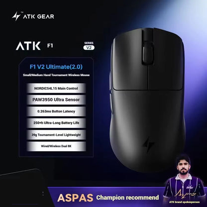 Ratón gaming inalámbrico ATK Blazing Sky F1 V2 Ultra Max de doble modo, ligero, PAW3950Ultra, doble 8K, baja latencia, ergonómico extremo
