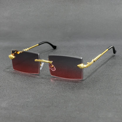 Rimless Rectangle Sunglasses Men Metal Gradient Gray Lens Big Frameless Sun Glasses Women UV400