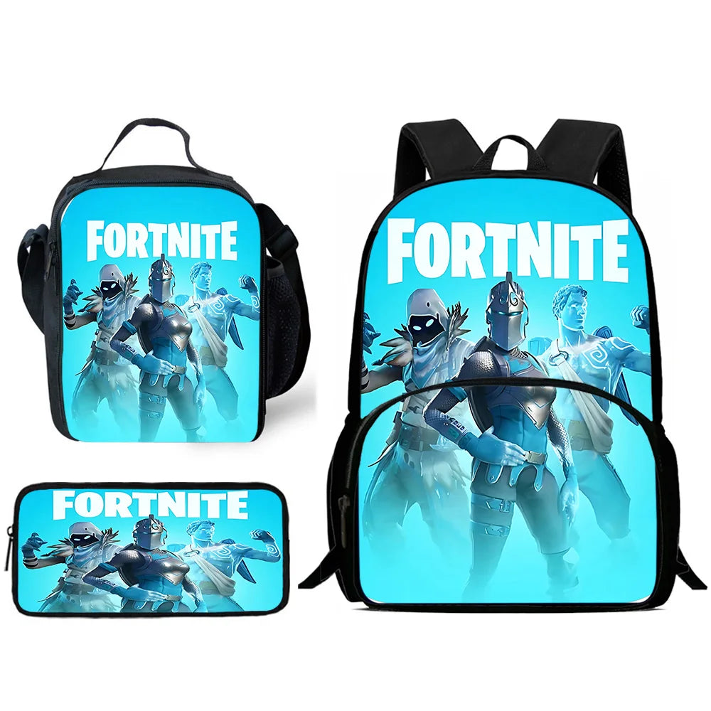 Zaino da scuola per bambini Hot Game con borsa pranzo e astuccio, grande capacità, design F-FortniteS, per ragazzi e ragazze, regalo ideale
