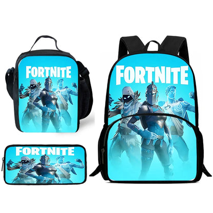 Zaino da scuola per bambini Hot Game con borsa pranzo e astuccio, grande capacità, design F-FortniteS, per ragazzi e ragazze, regalo ideale