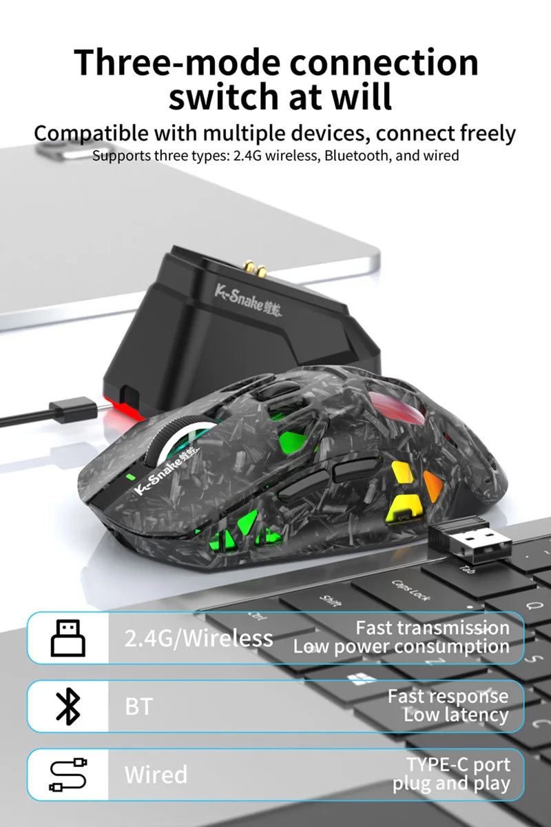 Lenovo Tri-Mode -kevyt pelihiiri RGB-lataustelakalla, 12000DPI, 2.4G/Bluetooth/langallinen ergonominen hiiri PC:lle ja kannettavalle tietokoneelle
