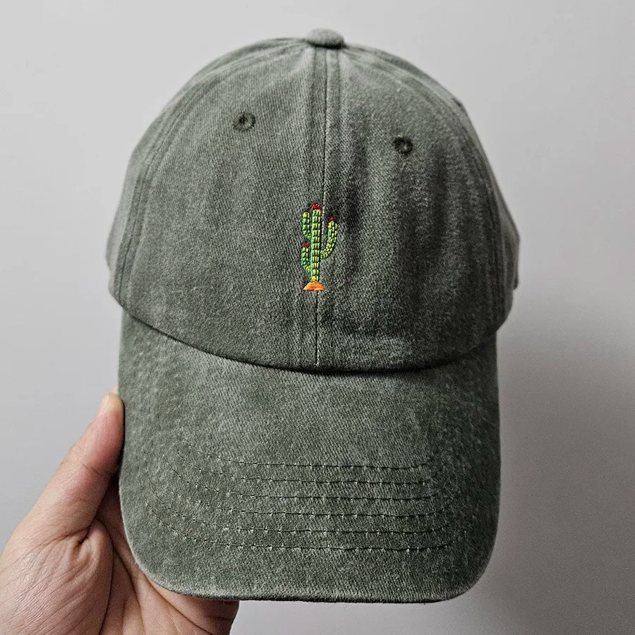 Casquette de baseball vintage souple avec broderie « Mini Cactus » pour homme et femme, effet délavé, pour le sport, la pêche, papa, visière, été, automne, casquette à visière