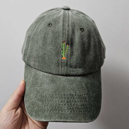 Casquette de baseball vintage souple avec broderie « Mini Cactus » pour homme et femme, effet délavé, pour le sport, la pêche, papa, visière, été, automne, casquette à visière
