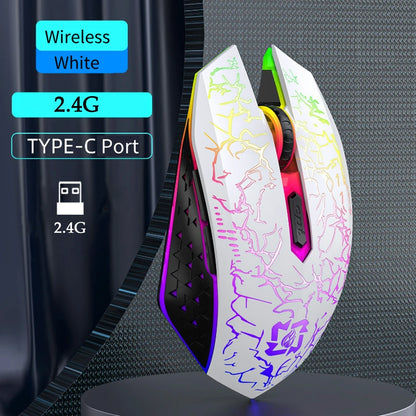 Mouse gaming RGB 2.4G wireless Bluetooth 1600DPI con 6 pulsanti silenziosi, mouse ergonomico dual-mode da ufficio per MacBook e PC