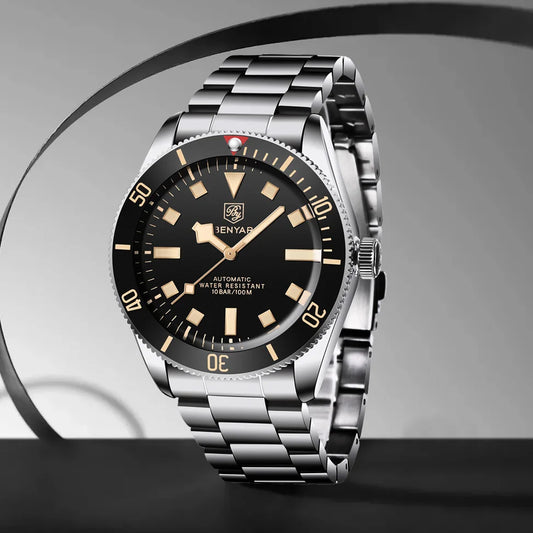 BENYAR 2026 New Men Watches Retro Black Mechanical Automatic luxury watch for men Waterproof Luminous Stainless steel wristwatch
