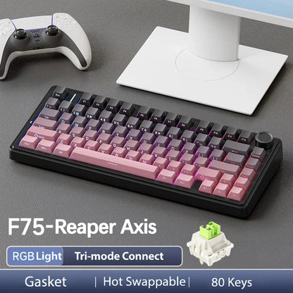 AULA F75 Pro Teclado mecánico gaming inalámbrico con montaje gasket, RGB personalizable, distribución 75% y teclas PBT con grabado lateral