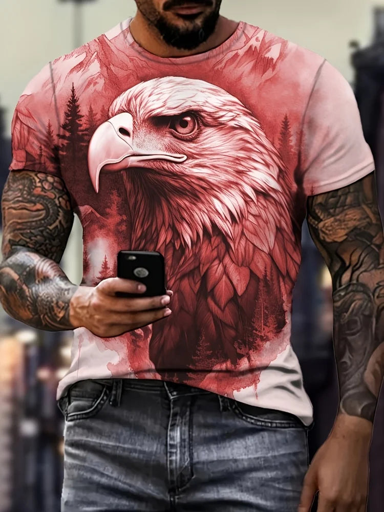 Camiseta patriótica para hombre con estampado 3D de águila, cuello redondo, manga corta y estilo casual, ideal para moda de verano y actividades al aire libre