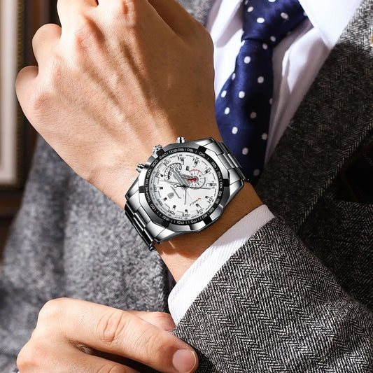 Relógio de luxo para homem POEDAGAR, estanque, luminoso, com data, desportivo, bracelete em aço inoxidável, movimento de quartzo.