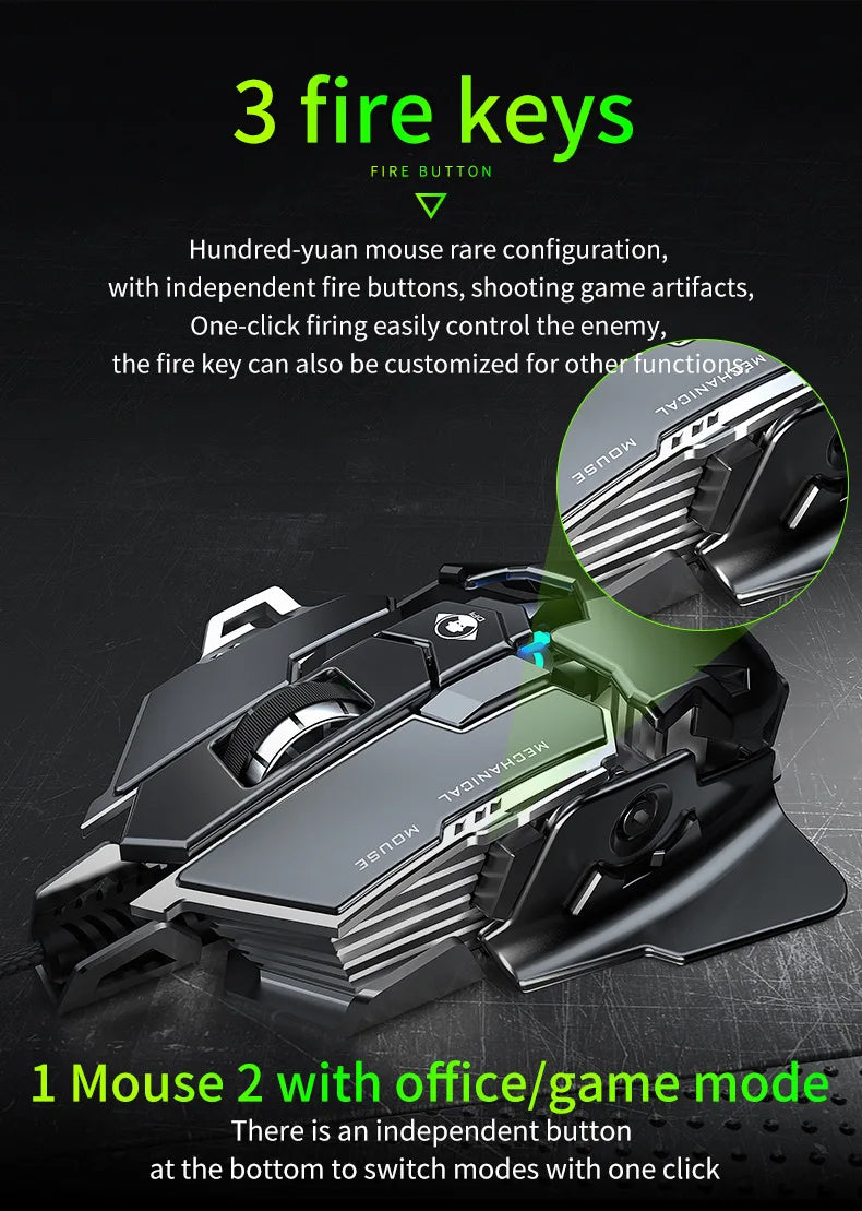 Mouse gaming meccanico in metallo cablato ergonomico con retroilluminazione RGB, mouse da gioco ottico USB 12800 DPI per PC desktop