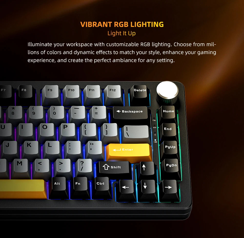 Teclado mecánico Machenike K600-B82W Tri-Modos con montaje gasket, diseño ANSI 75%, retroiluminación RGB y conexión inalámbrica para gaming