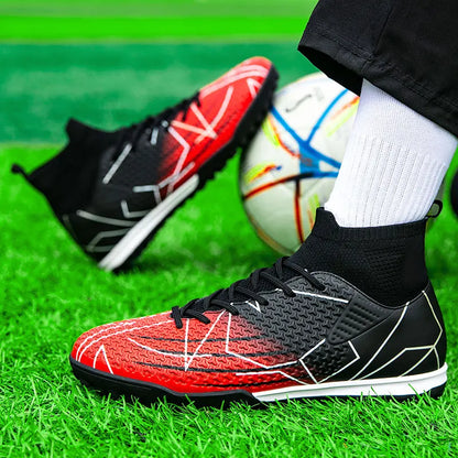 Sapatilhas de Futebol Profissionais de Cano Alto em Pele para Relva Artificial, Treino e Desporto, para Jovens, Estudantes, Homens e Mulheres