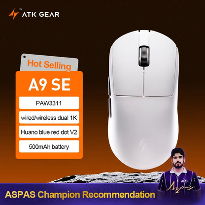 Mouse gaming wireless ATK Dragonfly A9 Ultra PAW3950 ultraleggero tri-mode ergonomico e-sport per gamer FPS A9 SE Plus