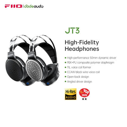 Auriculares circumaurales abiertos con cable FiiO JT3, driver dinámico de 50mm HiFi y cable desmontable