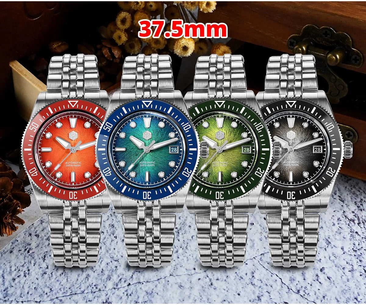 Relógio de mergulho masculino San Martin 37.5mm 40mm Miyota 9015 com mostrador esmaltado, relógio de pulso mecânico automático de luxo, resistente à água 200m SN0148