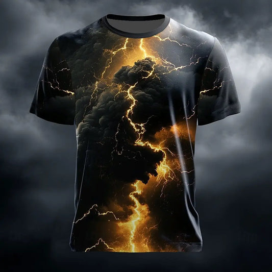 Men's Optical Illusion Lightning T Shirt Short Sleeve T shirt 3D Print Crew Neck Shirt Casual Summer Spring All Seasons Clothing