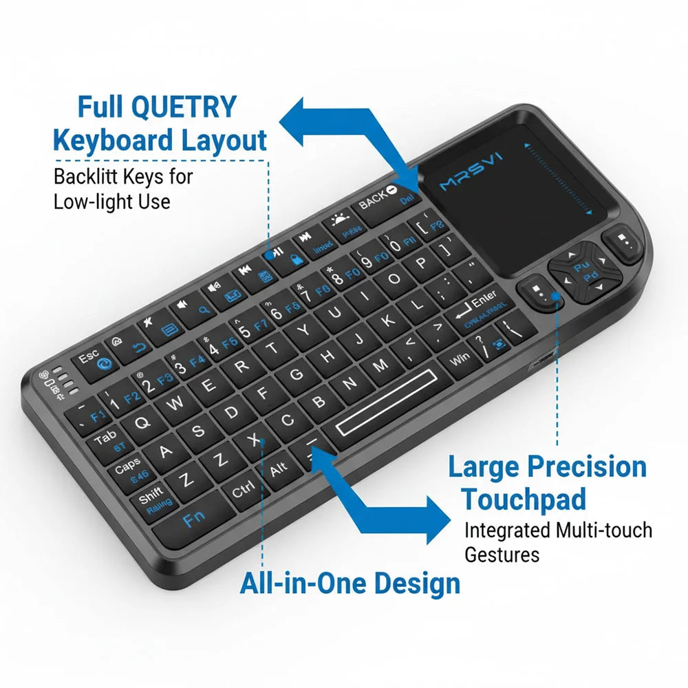 MRSVI Mini Tastiera Bluetooth A8 PLUS, tastiera wireless retroilluminata 2.4GHz con touchpad per Android TV Box, Mac, laptop, Windows