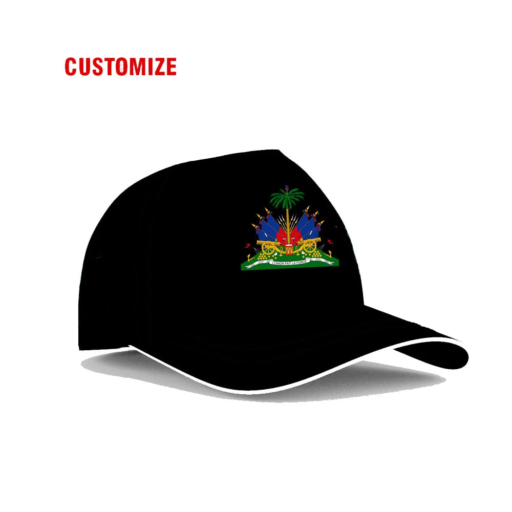 Casquette de baseball personnalisée « Haïti » avec nom, numéro et logo d'équipe – Hti – Pays – Voyage – Nation française – Drapeau de la République d'Haïti