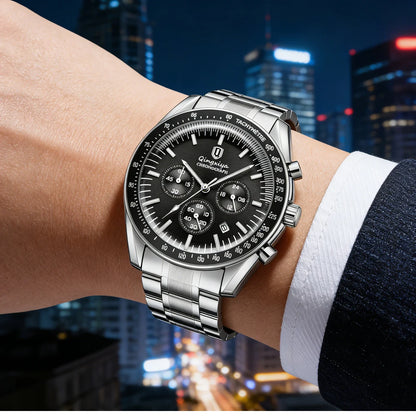 Relógio de quartzo para homem, de marca de luxo, estanque e luminescente, em aço inoxidável, equipado com um cronógrafo de 24 horas e um indicador de data – Relógio elegante para homem