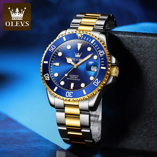 OLEVS 6650 Men Watch Classic Original Automatic Mechanical Watch For Man Zircon Scale Waterproof Luminous Stainless Steel Watch