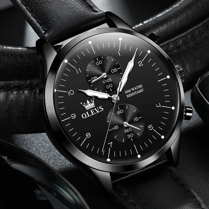Relógio de homem OLEVS 2880 – Cronógrafo elegante e minimalista, bracelete em pele, indicação automática da data, resistente à água, ponteiros luminescentes, movimento de quartzo.