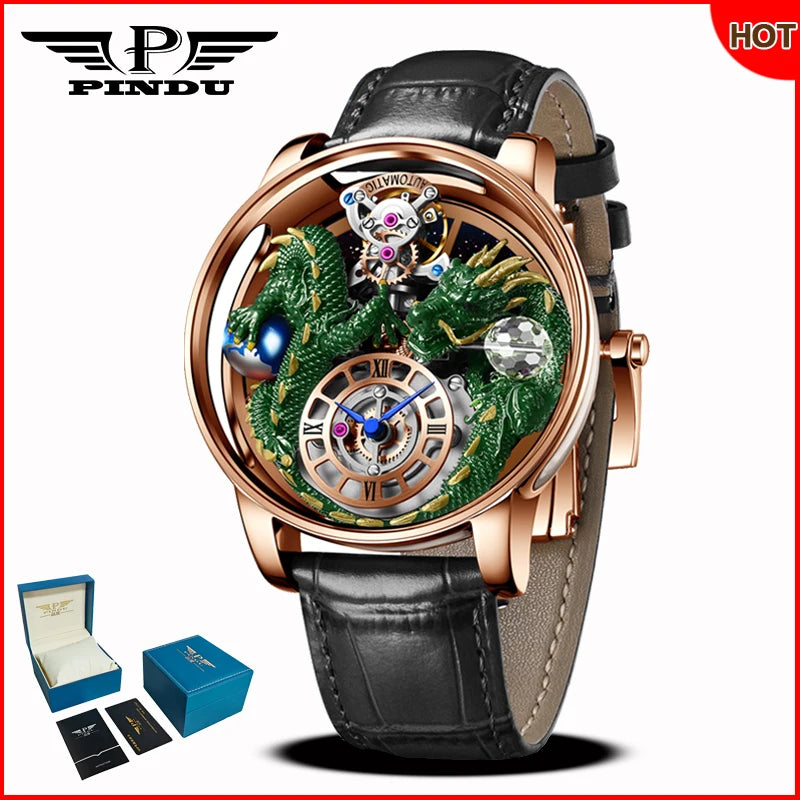Orologio da uomo PINDU Design 2025 nuovo, Diamond Tourbillon, brand di lusso Astronomia, al quarzo, vetro zaffiro, impermeabile