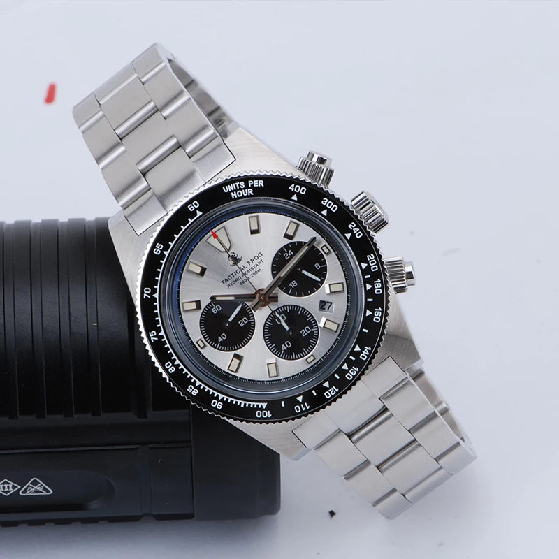 Orologio cronografo da uomo Tactical Frog 41mm, movimento al quarzo solare VS75, impermeabile, zaffiro, verde, luminoso C3, orologio da polso al quarzo