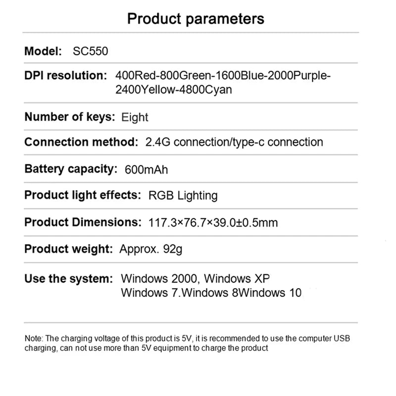 AULA SC550 bezprzewodowa mysz gamingowa dual-mode, ładowalna, podświetlana mechaniczna mysz gamingowa do komputera stacjonarnego/laptopa, mysz USB do e-sportu