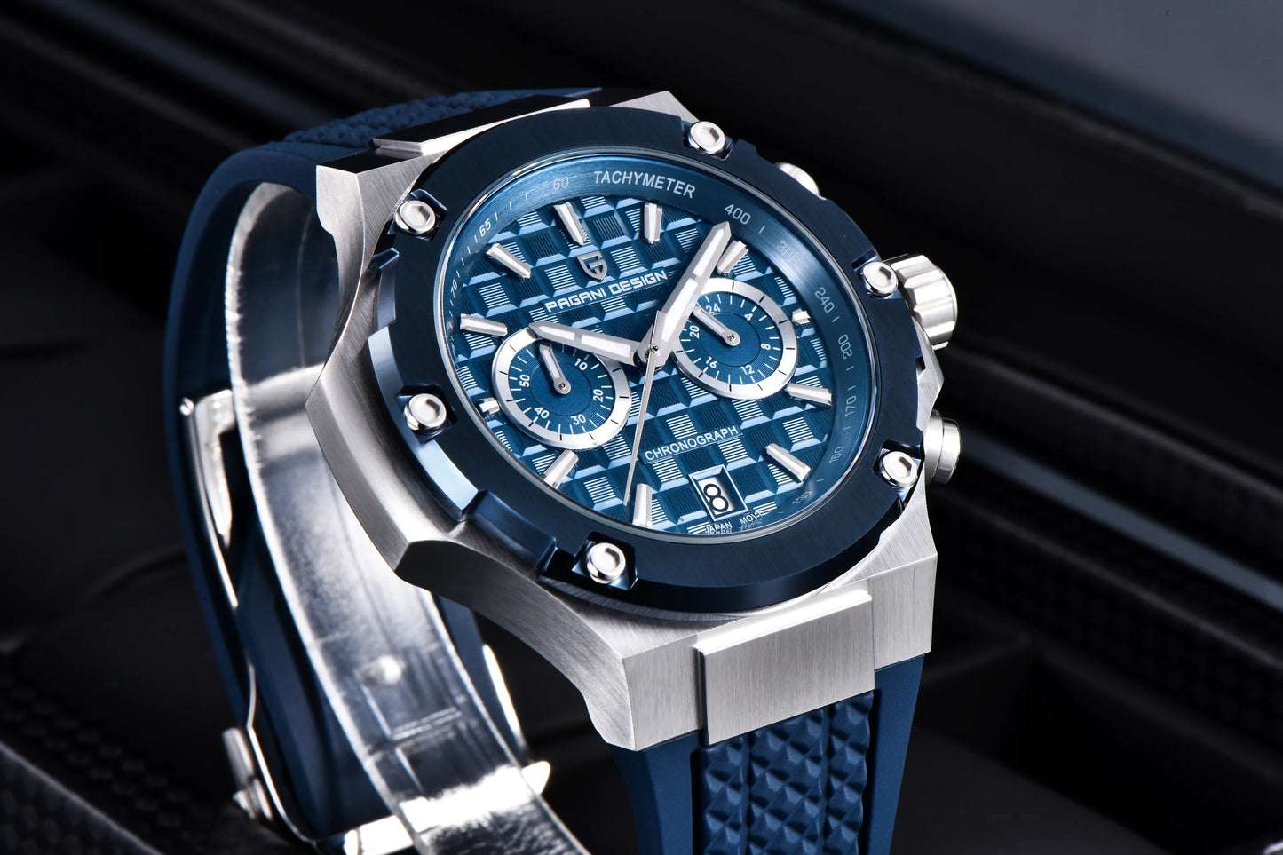 PAGANI DESIGN Men's Watches Luxury Rose Gold Sport Chronograph Japan VK64 Quartz Watch For Men Fluororubber Strap Wristwatch Men