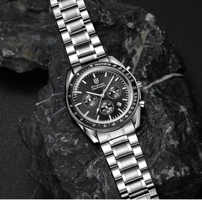 Relógio de quartzo para homem, de marca de luxo, estanque e luminescente, em aço inoxidável, equipado com um cronógrafo de 24 horas e um indicador de data – Relógio elegante para homem