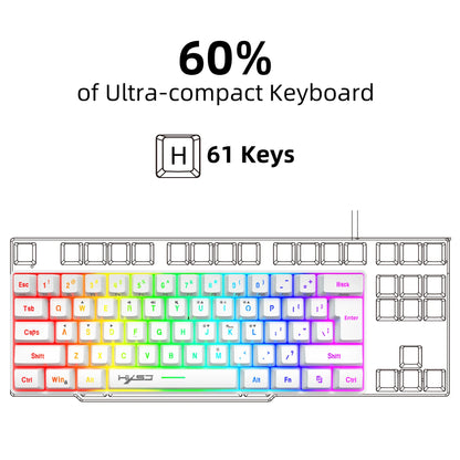 Nuova mini tastiera gaming cablata con membrana sottile, 61 tasti, illuminazione RGB Touch, combinazioni rapide multiple, ideale per gaming e ufficio