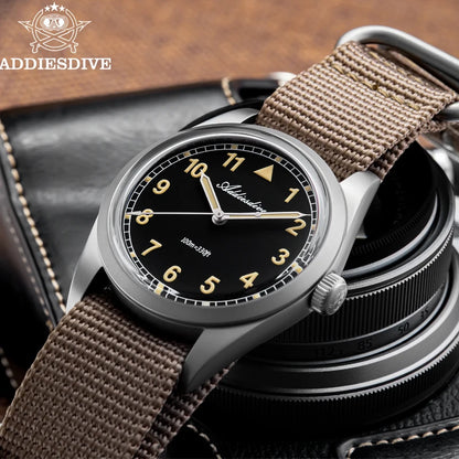 Reloj analógico para hombre ADDIESDIVE de 36mm con cristal de espejo abombado, resistente al agua 100m, luminoso, reloj de cuarzo sencillo para hombre con correa de nailon