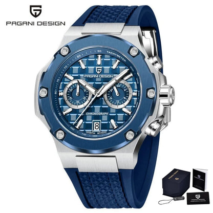 Reloj de cuarzo para hombre PAGANI DESIGN PD-YS032, 44mm, movimiento japonés VK64, caja de acero inoxidable, correa de caucho, cristal de zafiro, resistente al agua 100M