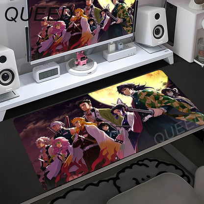 Alfombrilla de escritorio para ordenador y teclado, alfombrilla de ratón anime chica kawaii, 900x400mm, goma antideslizante, Demon Slayers XL