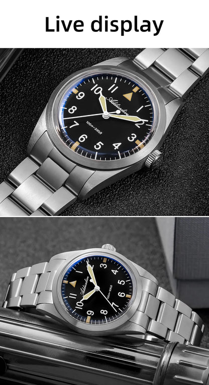 ADDIESDIVE 36mm AD2502 Watch For Men 100M Waterproof Titanium Alloy VH31 Movement Bubble Mirror Glass Luminous Quartz Watches