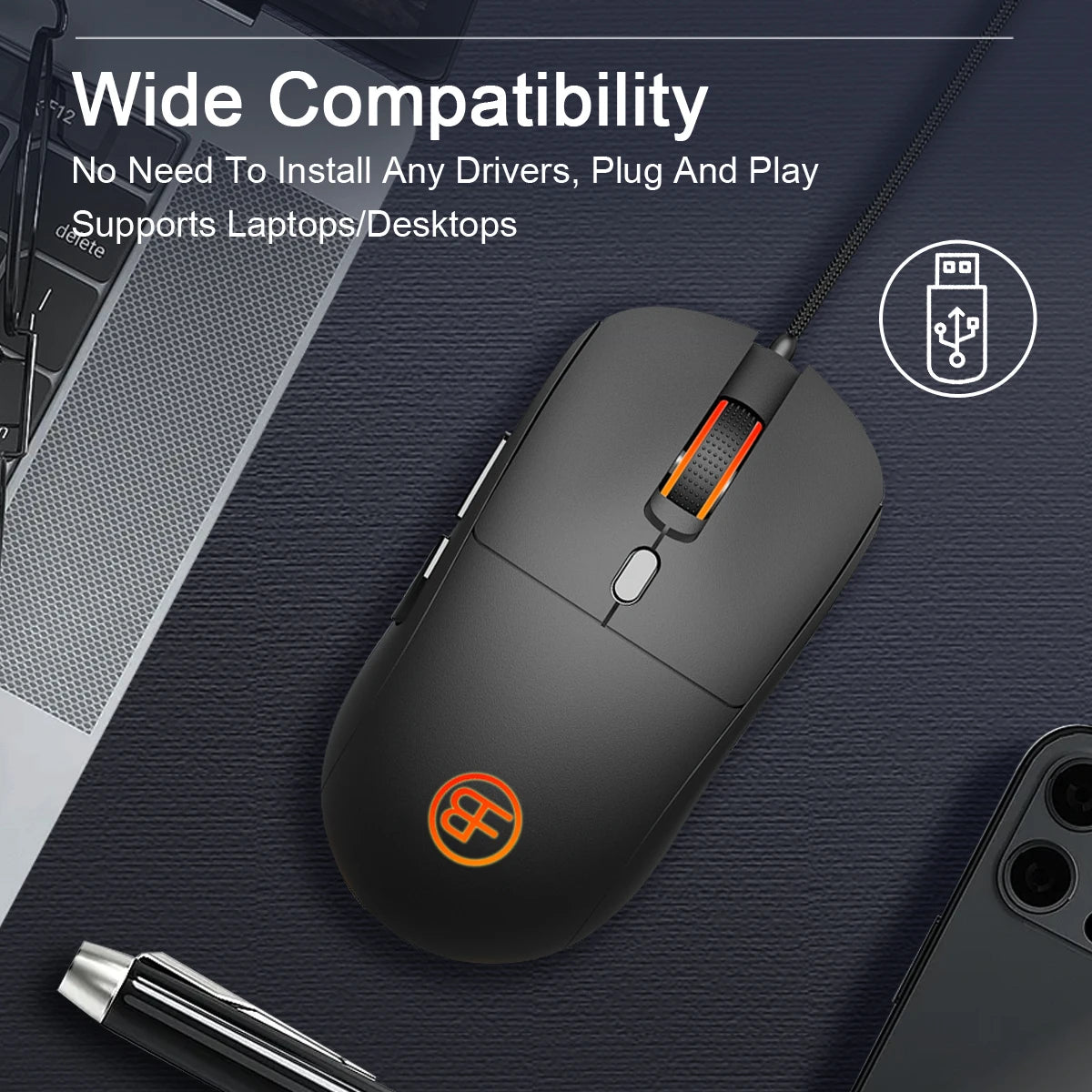 Ratón con cable USB óptico ergonómico, 7200 DPI ajustables, 6 botones, para oficina, PC, portátil, ordenador, MacBook y gamers